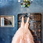 Pink Wedding Dress hanging from Barrel